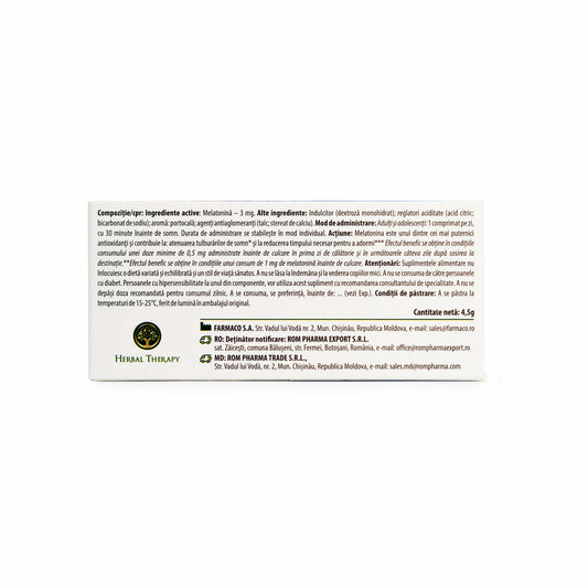 Melatonină 3 mg, 30 comprimate – supliment alimentar pentru rutina de seară